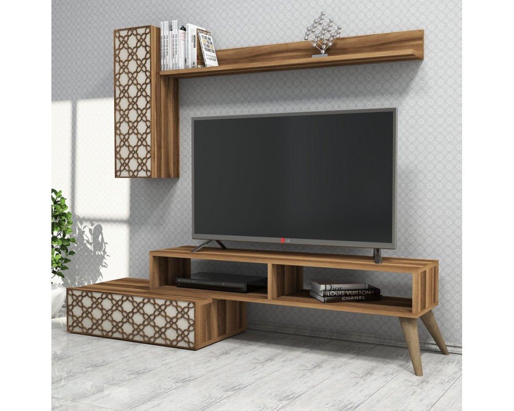 Тв шкаф от ПДЧ 9502 орех и крем 150x37.2x37.8Hcm. - ТВ Шкафове