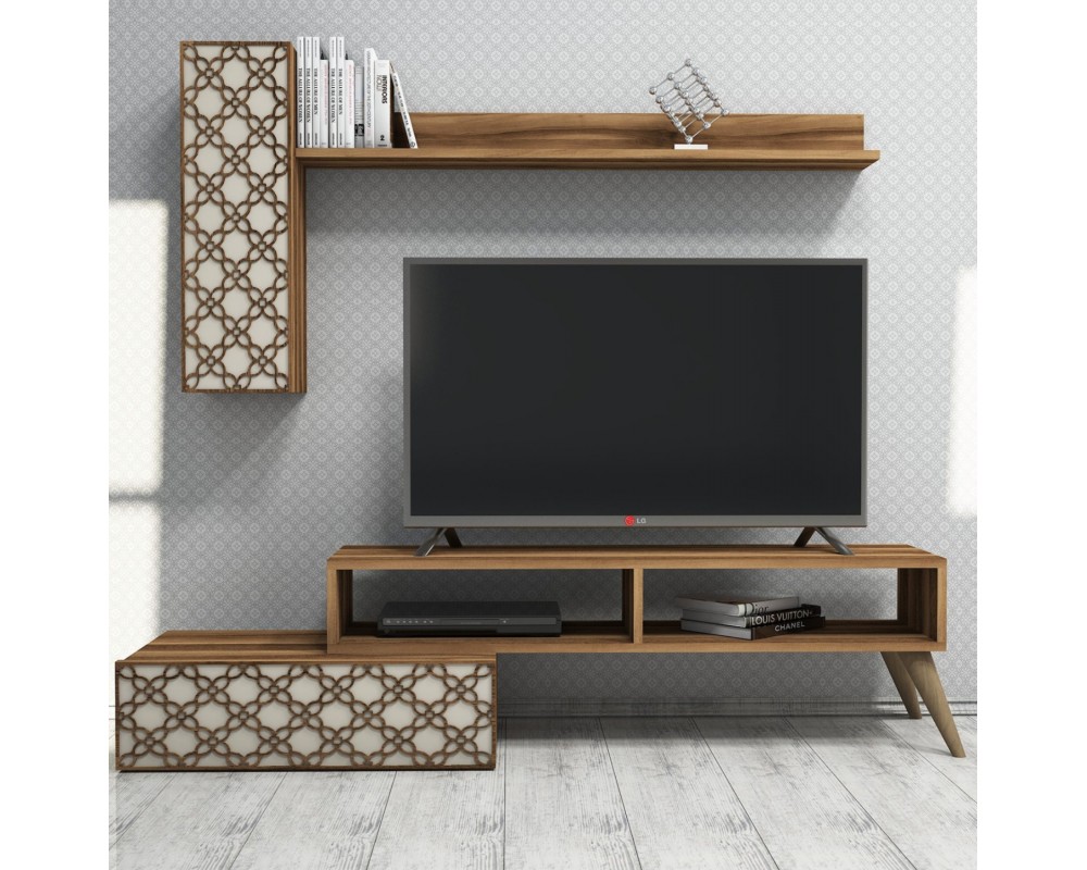 Тв шкаф от ПДЧ 9502 орех и крем 150x37.2x37.8Hcm. - ТВ Шкафове
