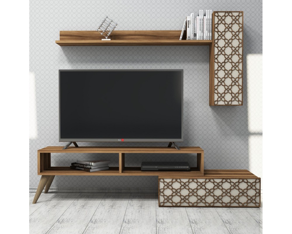 Тв шкаф от ПДЧ 9502 орех и крем 150x37.2x37.8Hcm. - ТВ Шкафове