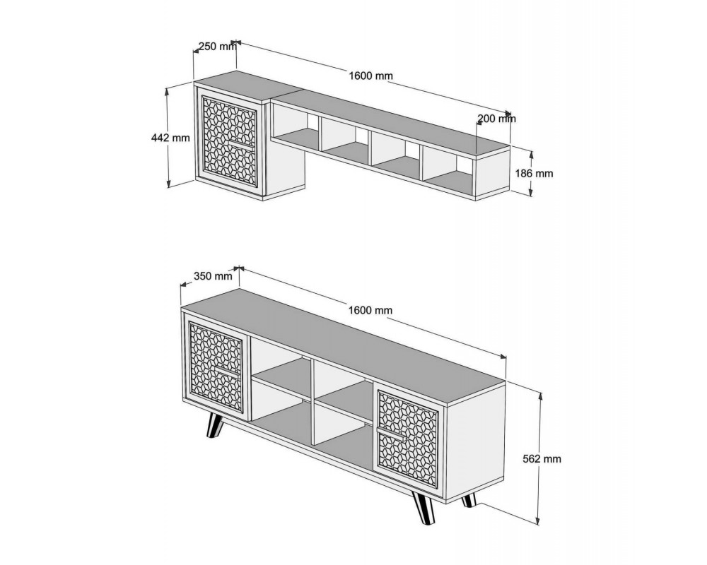TV FURNITURE SET HM9513.03 MELAMINE IN WALNUT AND WHITE 160x35x56.2Hcm. ТВ шкаф 1303 - орех/бял - ТВ Шкафове