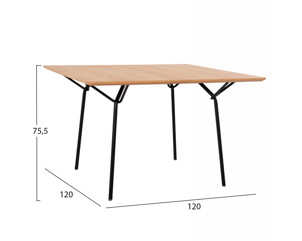 Трапезна маса с метални крака 1401 в цвят дъб 120x120x75Hcm. - Трапезни маси