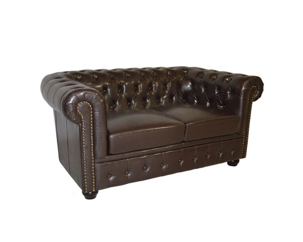 Двуместен диван Chesterfield в тъмнокафяв цвят - Дивани