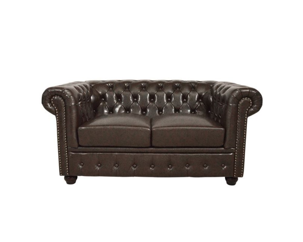 Двуместен диван Chesterfield в тъмнокафяв цвят - Дивани