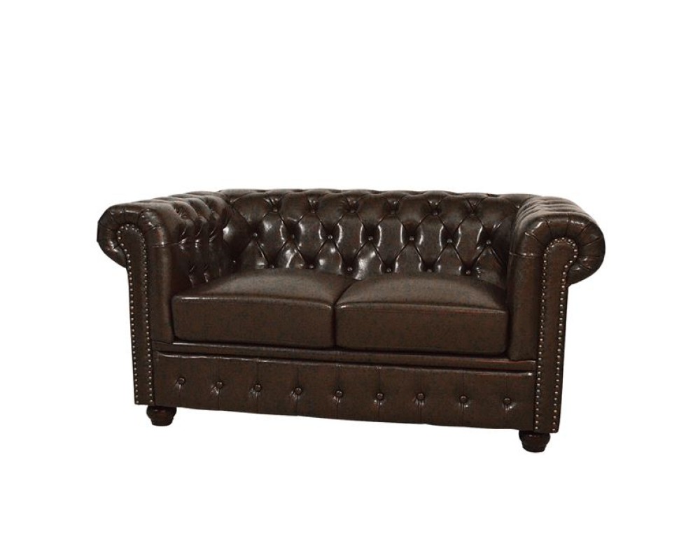 Двуместен диван Chesterfield в тъмнокафяв цвят - Дивани