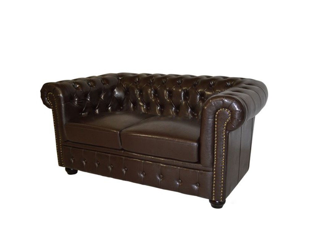 Двуместен диван Chesterfield в тъмнокафяв цвят - Дивани