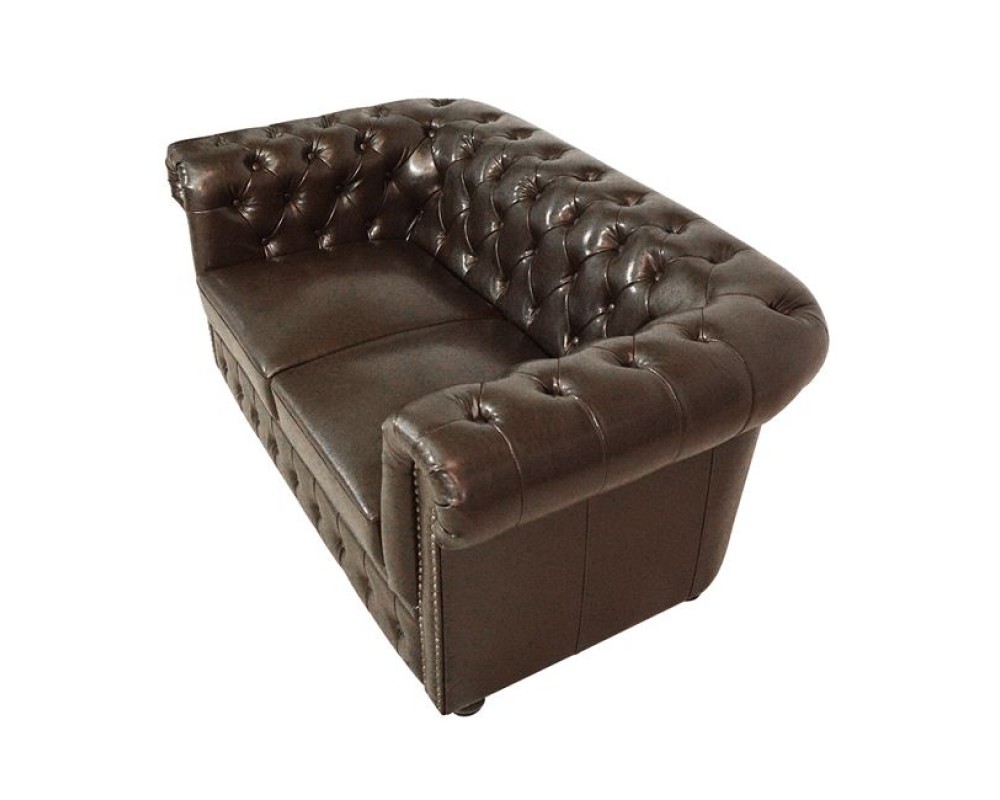 Двуместен диван Chesterfield в тъмнокафяв цвят - Дивани