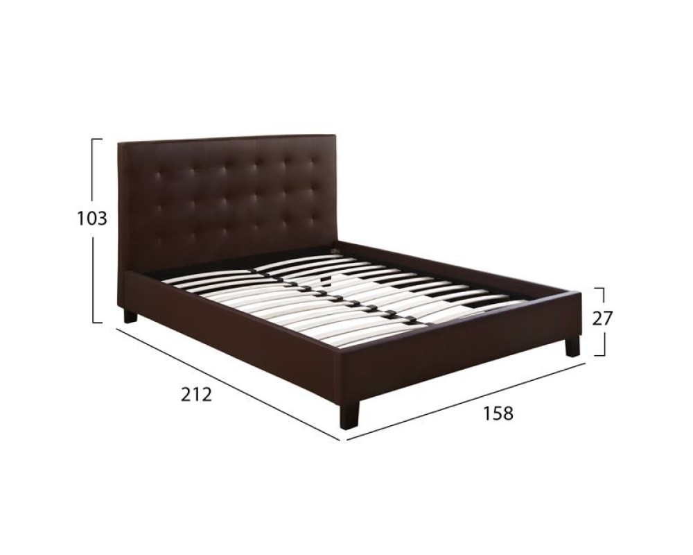 Спалня 5202 в PU кожа за матрак 150x200см - кафяв цвят - Легла