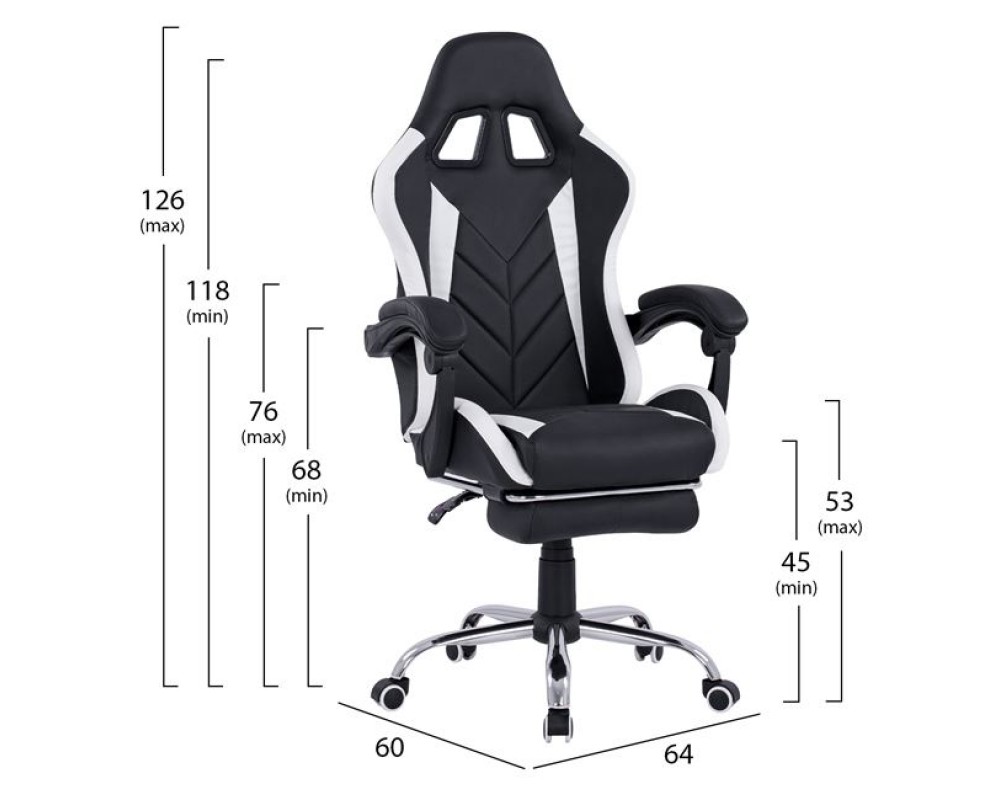 Геймърски стол 5604 с регулируем наклон и опора за крака - бял - Геймърски столове