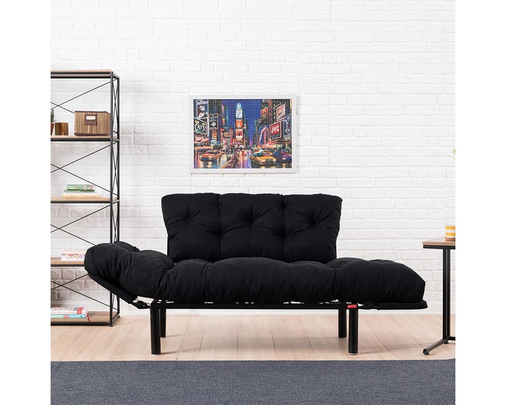 Двуместен разтегателен диван 0018 в черен цвят - Дивани