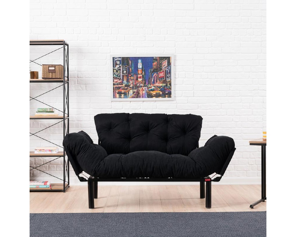 Двуместен разтегателен диван 0018 в черен цвят - Дивани