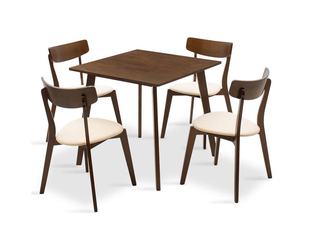 Dining set Benson - Toto pakoworld 5pcs 80x80x75cm in walnut - beige fabric - Dining set Benson - Toto pakoworld 5pcs 80x80x75cm in walnut - beige fabric -