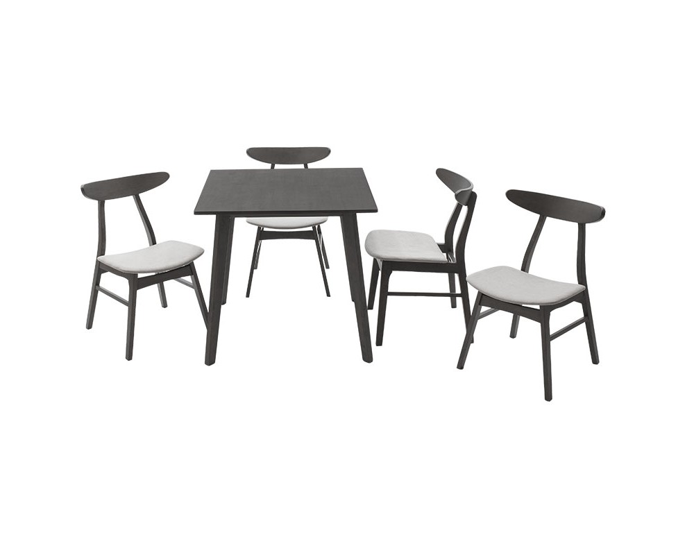 Dining set Benson - Orlean pakoworld 5pcs 80x80x75cm in rustic grey - grey fabric - Dining set Benson - Orlean pakoworld 5pcs 80x80x75cm in rustic grey - grey fabric -