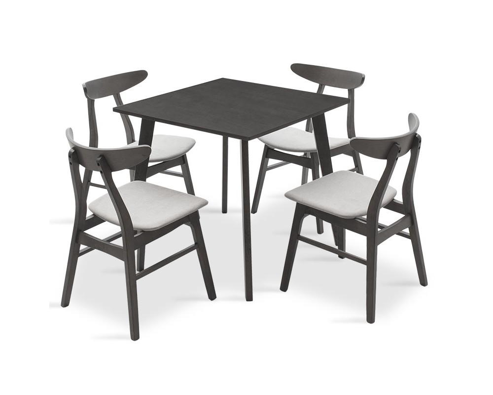 Dining set Benson - Orlean pakoworld 5pcs 80x80x75cm in rustic grey - grey fabric - Dining set Benson - Orlean pakoworld 5pcs 80x80x75cm in rustic grey - grey fabric -