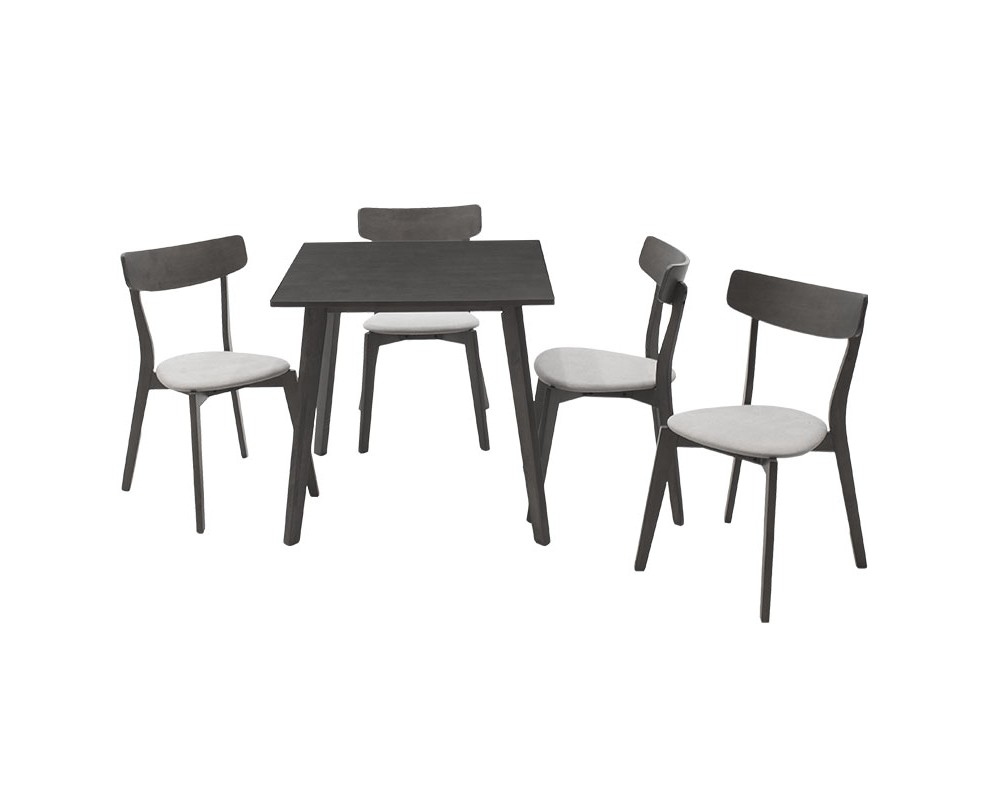 Dining set Benson - Toto pakoworld 5pcs 80x80x75cm in rustic grey - grey fabric - Dining set Benson - Toto pakoworld 5pcs 80x80x75cm in rustic grey - grey fabric -