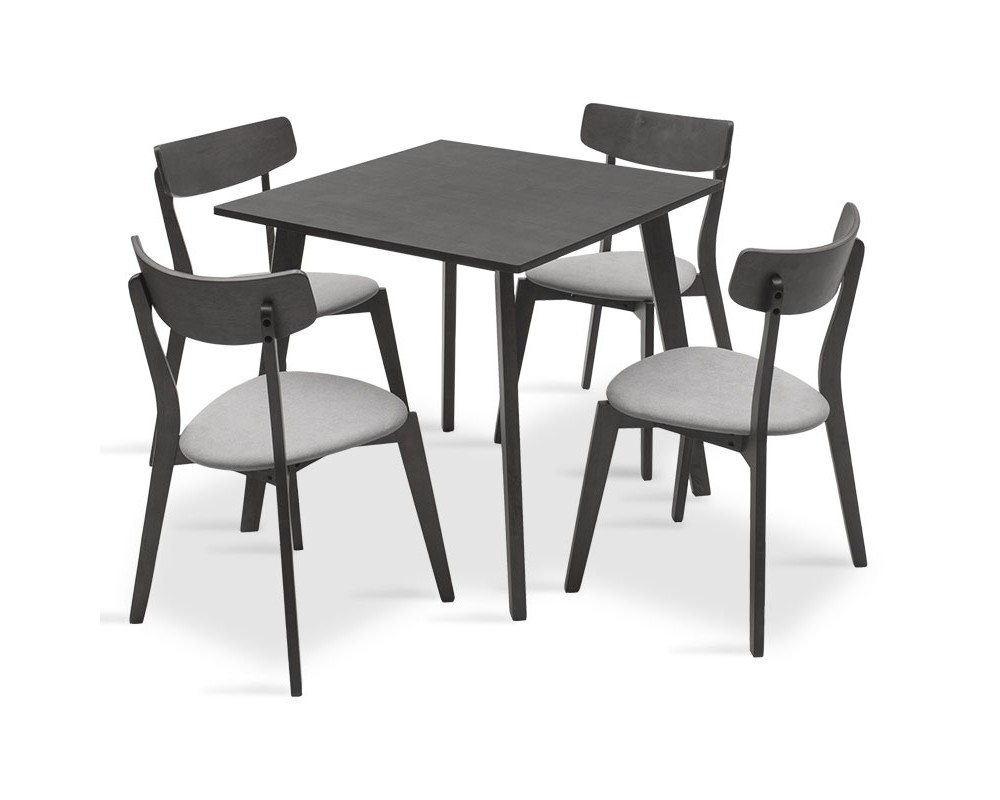 Dining set Benson - Toto pakoworld 5pcs 80x80x75cm in rustic grey - grey fabric - Dining set Benson - Toto pakoworld 5pcs 80x80x75cm in rustic grey - grey fabric -