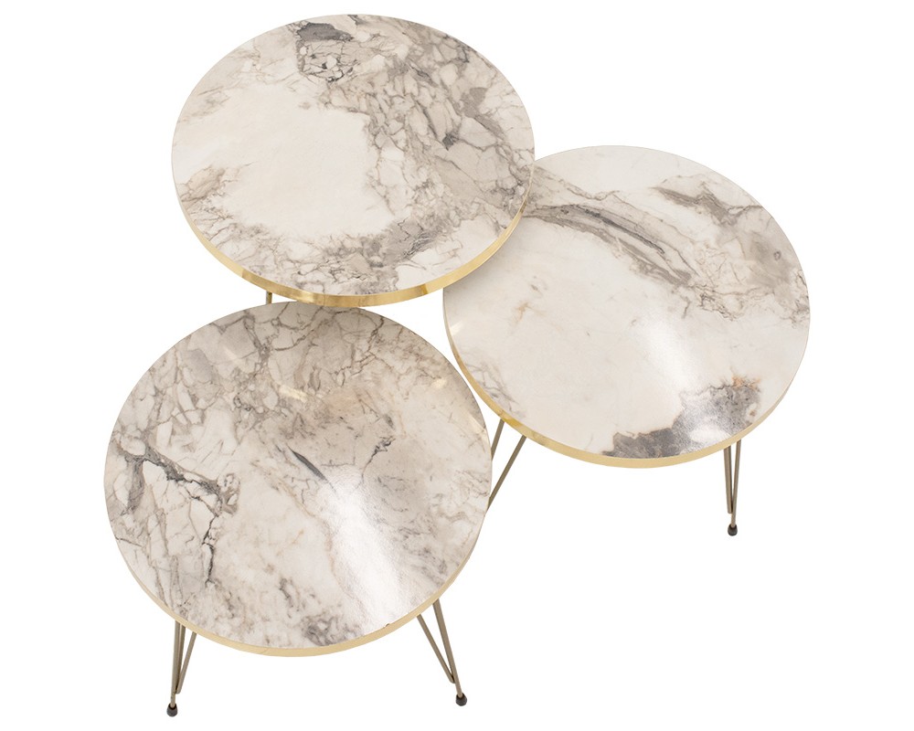Buena pakoworld side tables set 3pcs white marble-gold - Buena pakoworld side tables set 3pcs white marble-gold -