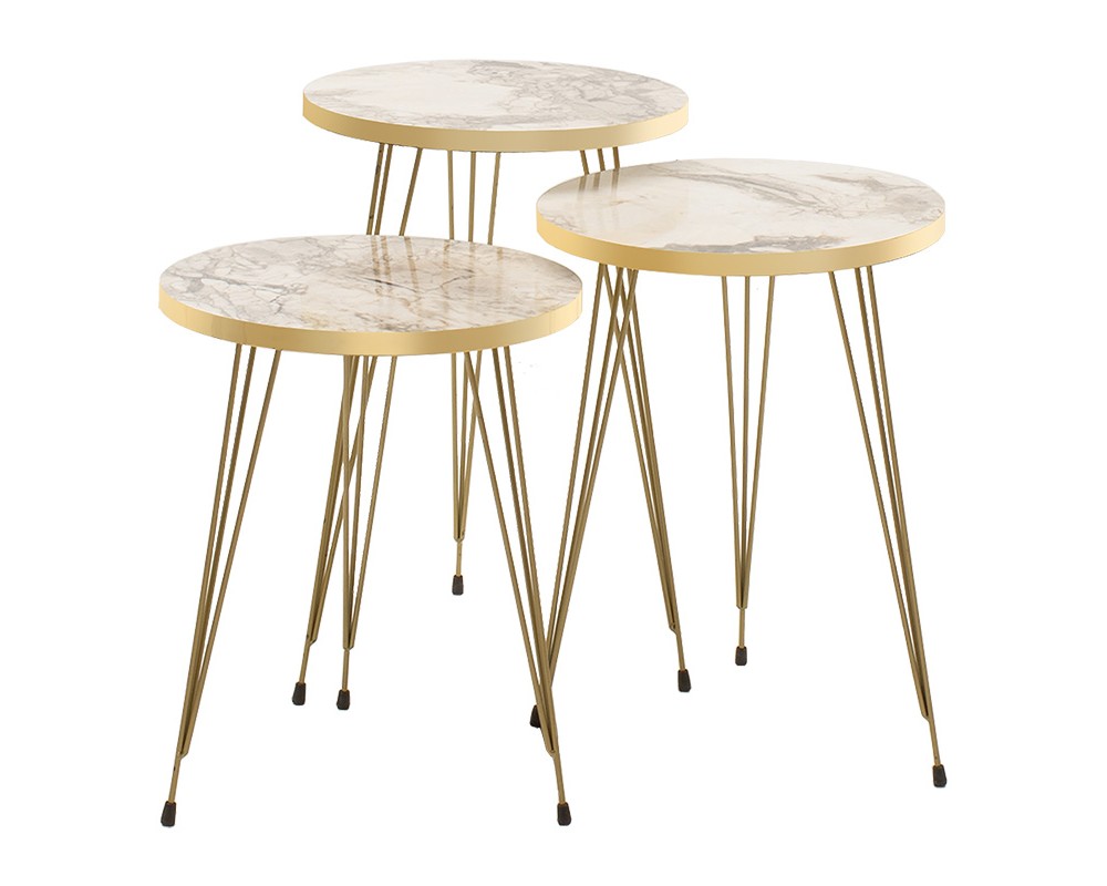 Buena pakoworld side tables set 3pcs white marble-gold - Buena pakoworld side tables set 3pcs white marble-gold -