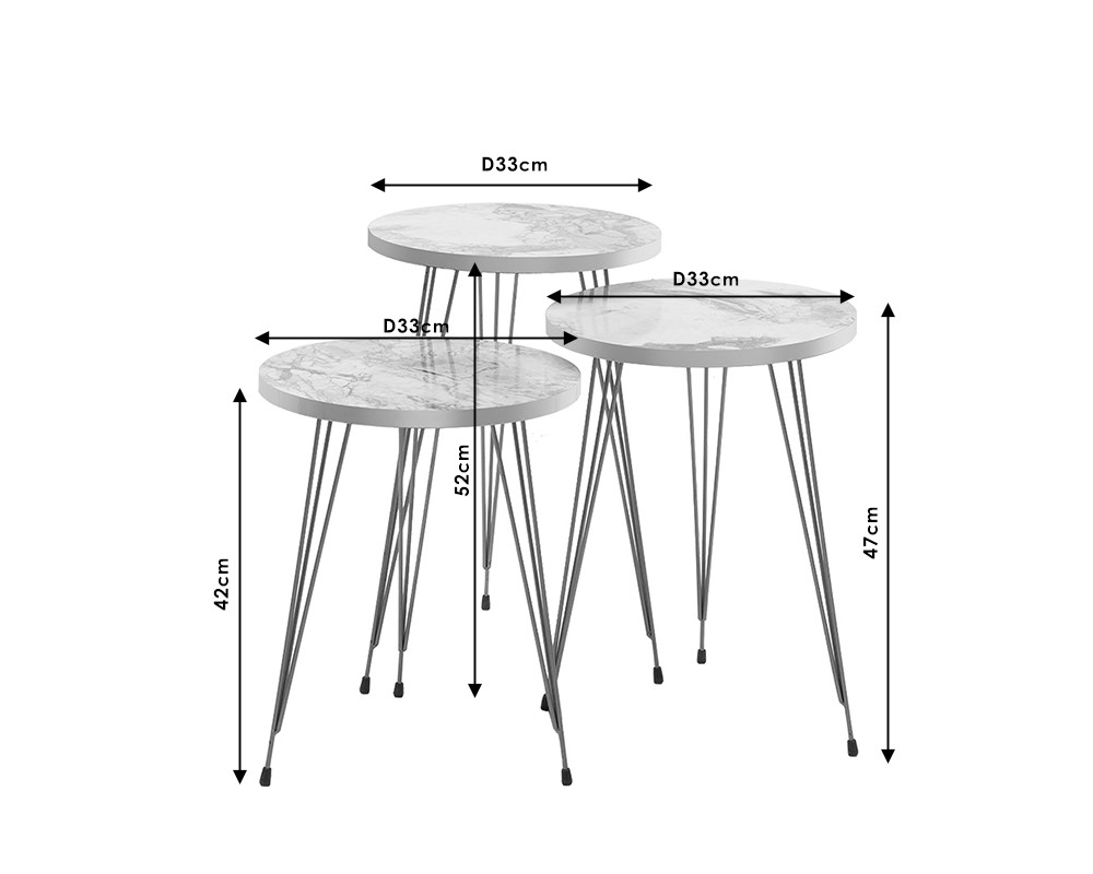 Buena pakoworld side tables set 3pcs white marble-gold - Buena pakoworld side tables set 3pcs white marble-gold -