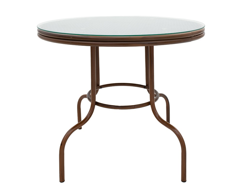 Garden table Paula pakoworld metal-pe rattan brown D90x75cm -