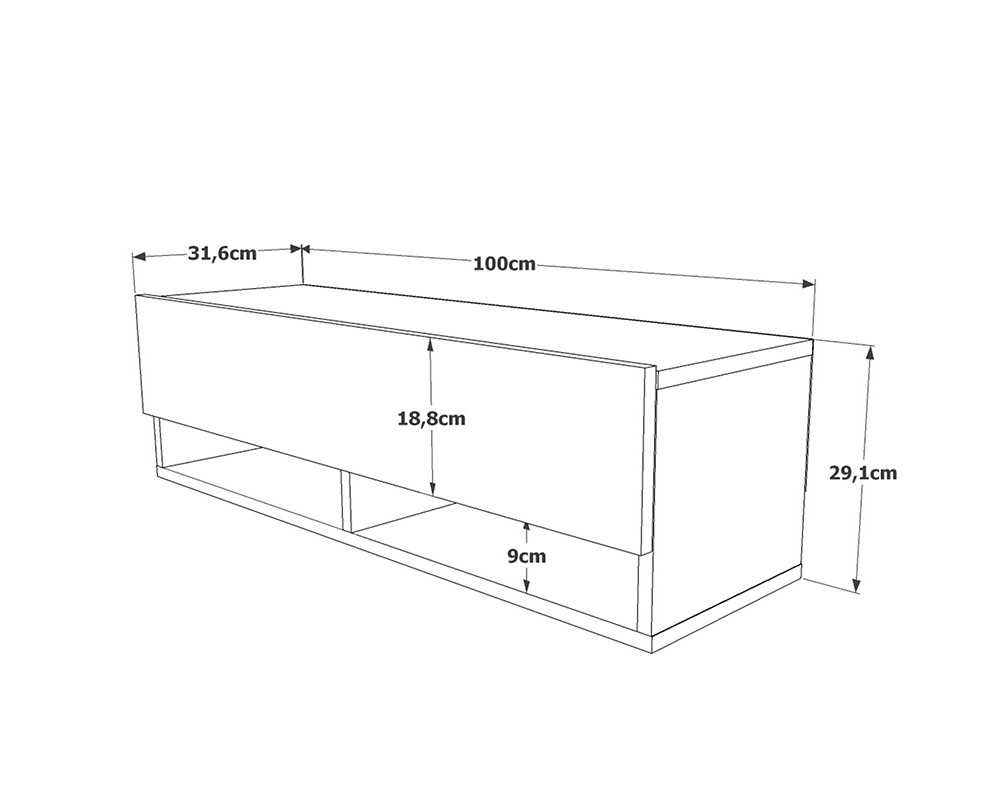 Тв шкаф 1731 за стена в бял цвят и дъб 100x31.5x29.5cm - ТВ Шкафове