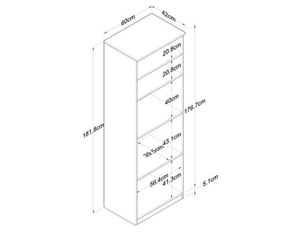 Rowan pakoworld white-walled floor shelf 60x42x182cm - Rowan pakoworld white-walled floor shelf 60x42x182cm -
