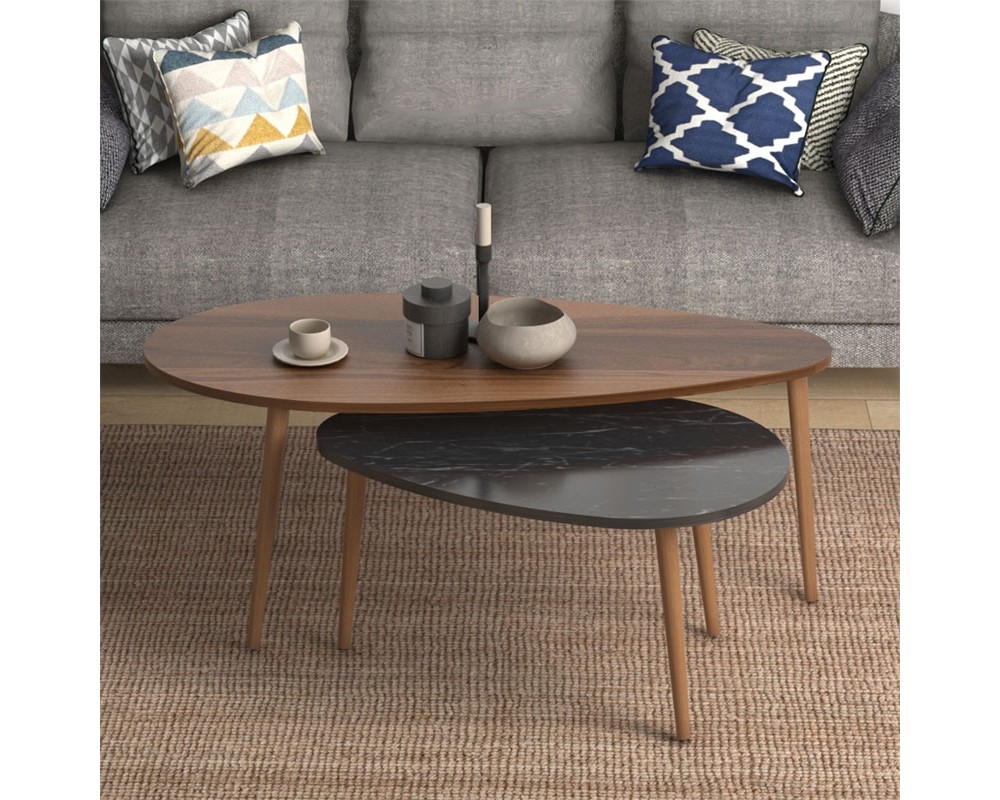 Coffee table Monty pakoworld walnut-black marble 116x46x46cm - Coffee table Monty pakoworld walnut-black marble 116x46x46cm -