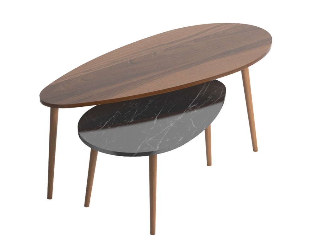 Coffee table Monty pakoworld walnut-black marble 116x46x46cm - Coffee table Monty pakoworld walnut-black marble 116x46x46cm -