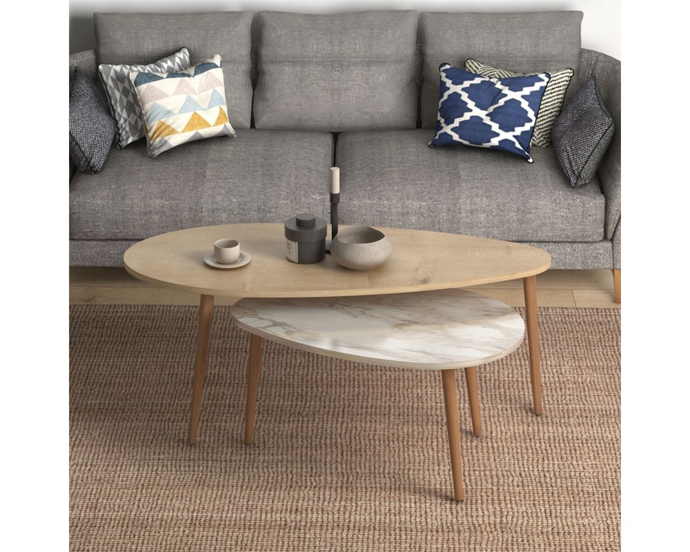 Coffee table Monty pakoworld oak-beige marble 116x46x46cm - Coffee table Monty pakoworld oak-beige marble 116x46x46cm -