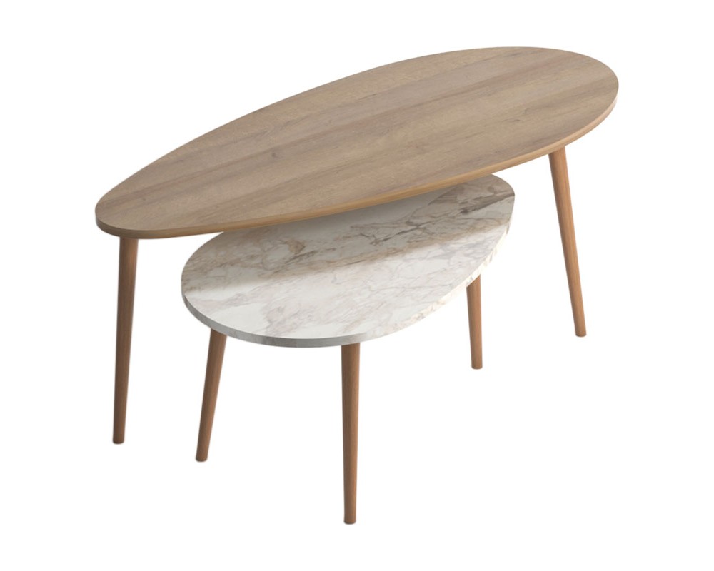 Coffee table Monty pakoworld oak-beige marble 116x46x46cm - Coffee table Monty pakoworld oak-beige marble 116x46x46cm -