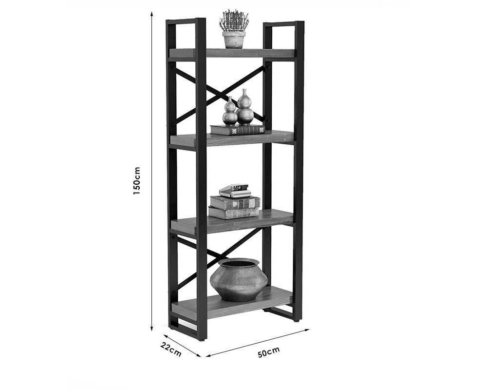 Bookcase Crimson pakoworld walnut-black 50x22x150cm -